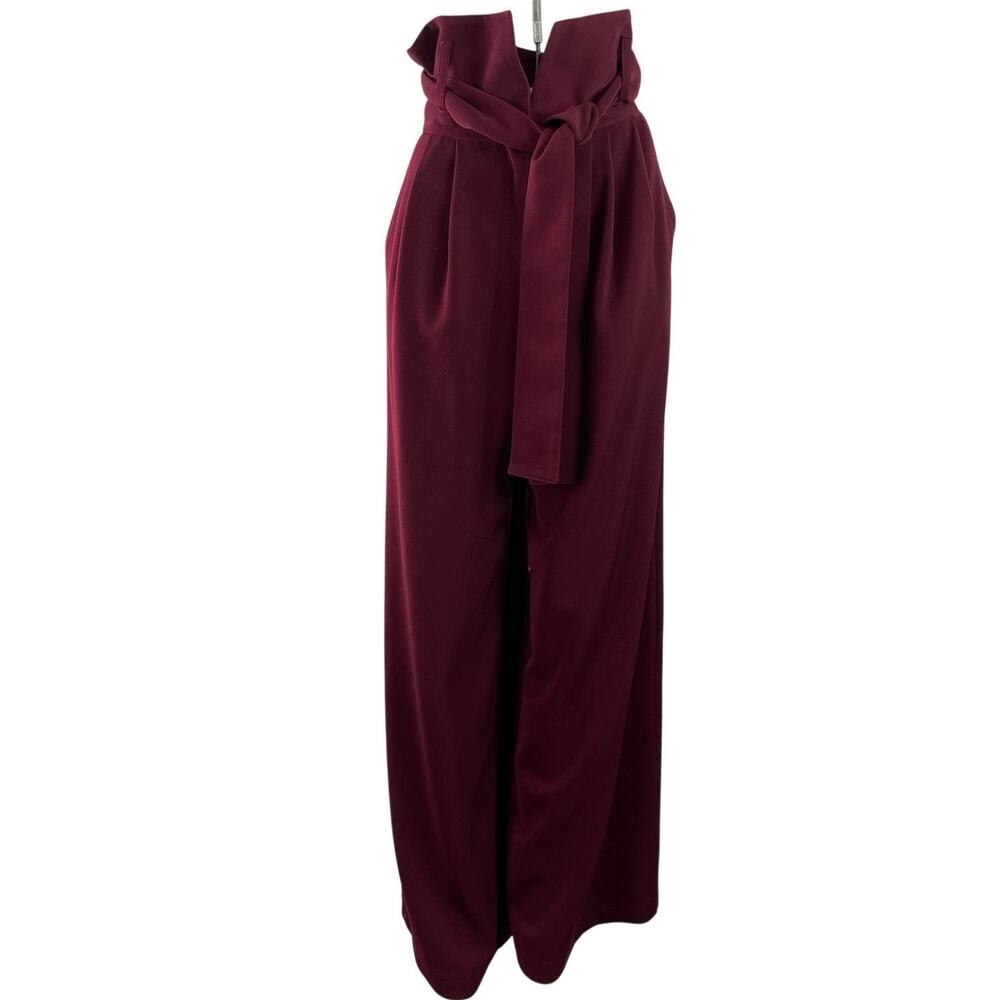Julia Allert Women Red High Waisted Tie Paperbag Wide Leg Trousers Pants SIze XS